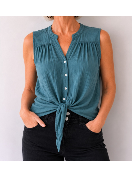 Zac & Rachel Tops - Zac & Rachel Tie Front Sleeveless Blouse Sz S Teal EUC